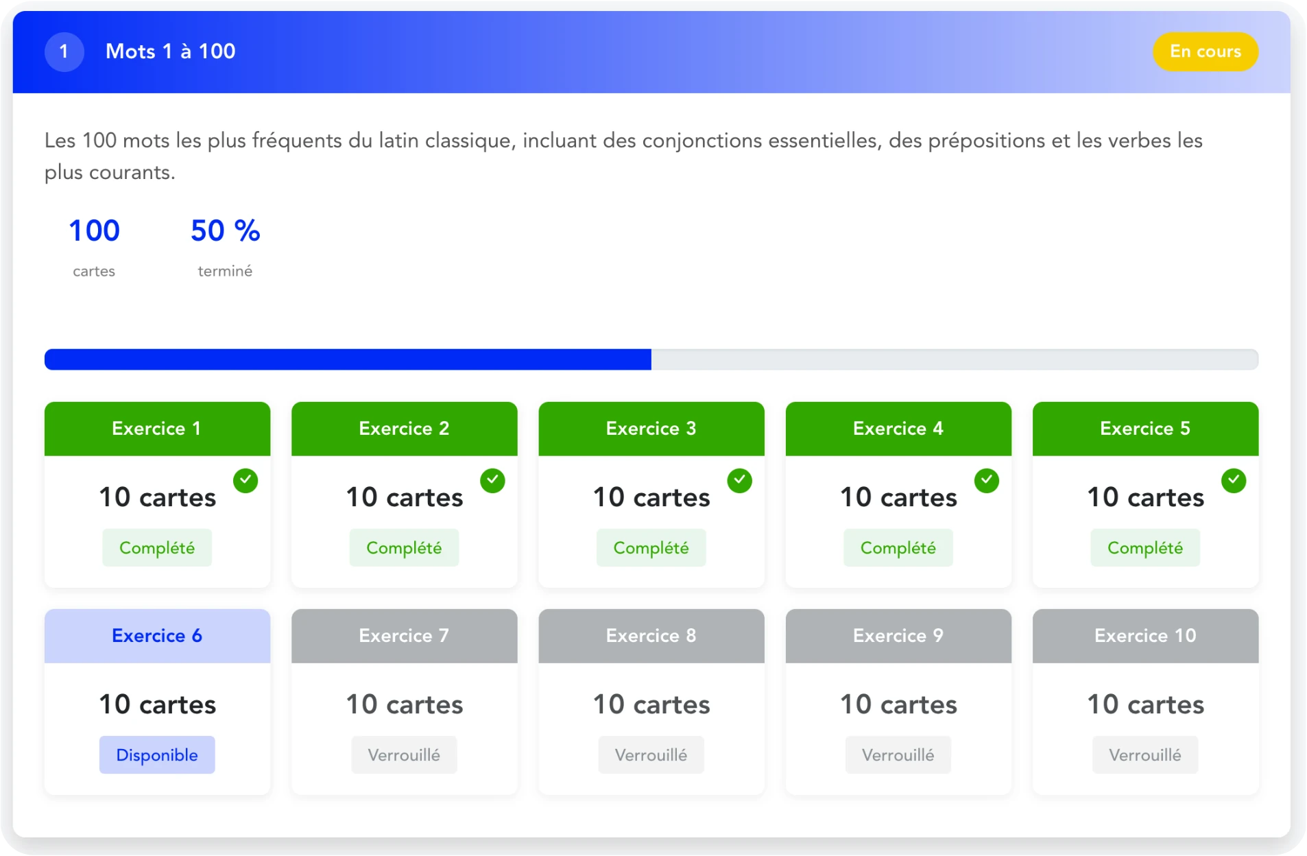 L'interface d'Objectif 1000 Mots