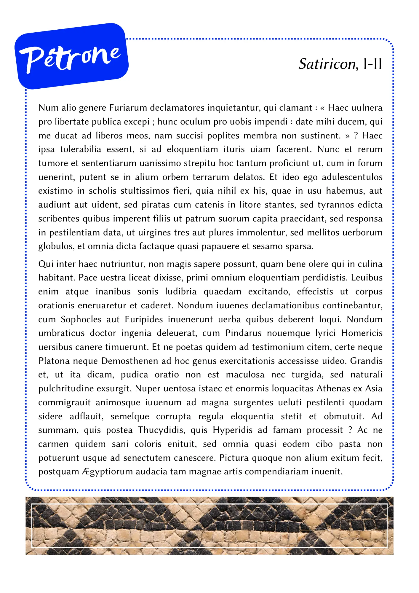Pétrone, Une diatribe contre les déclamateurs