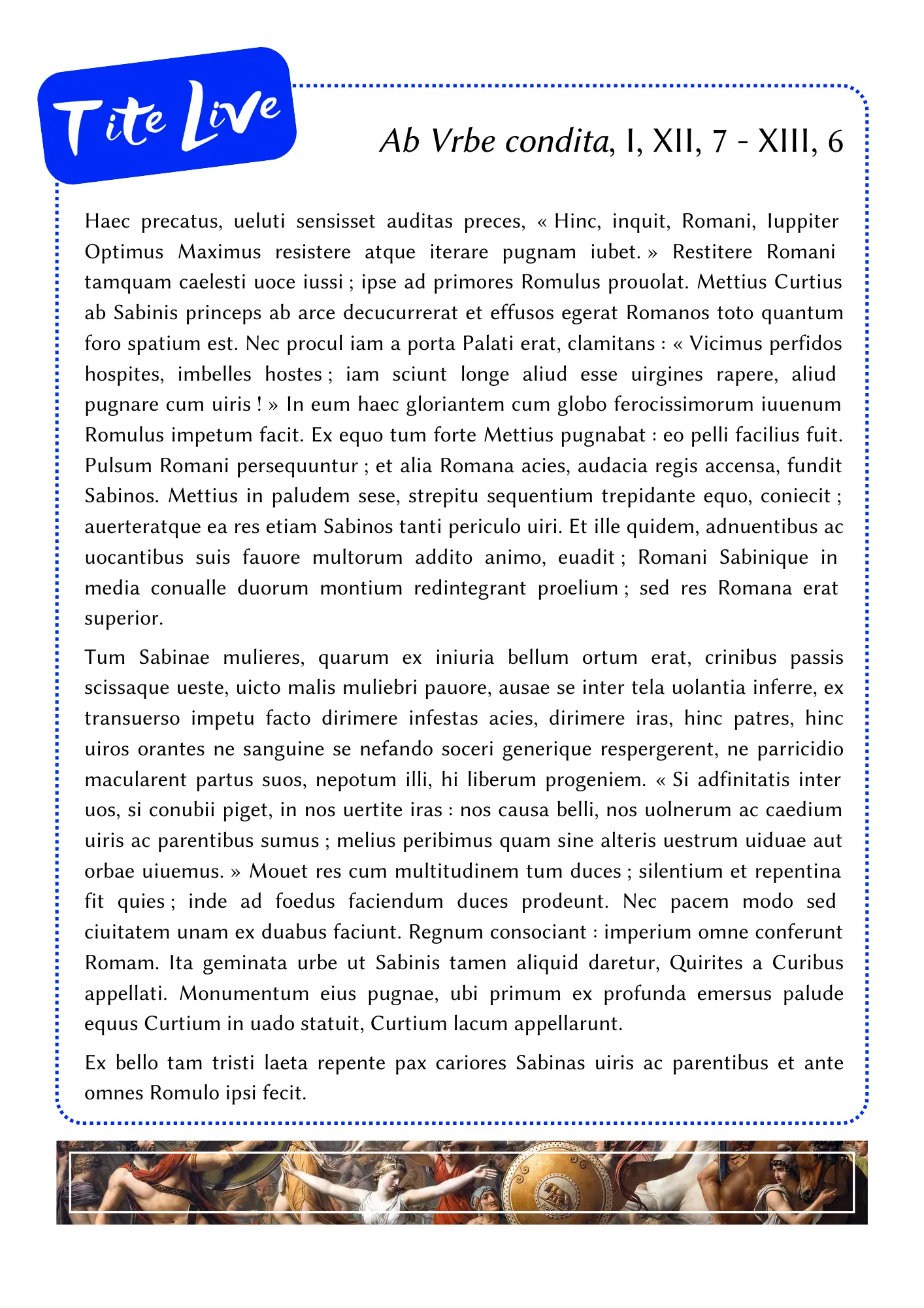 Tite-Live, Issue de la guerre entre Romains et Sabins